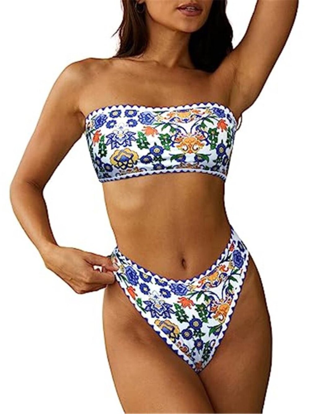 Bandeau Bikini Strapless Two Piece Swimsuit Cheeky Lace Up Bathing Suit